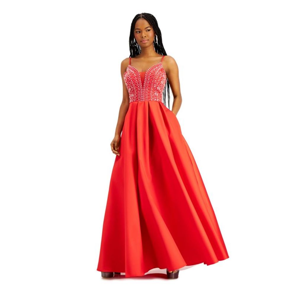 SAY YES TO THE DRESS Womens Red Spaghetti Strap Fit + Flare Dress Juniors 9\10